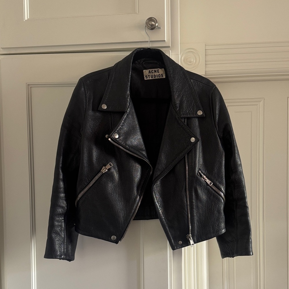 Acne Studios Black Leather Biker Jacket size 38